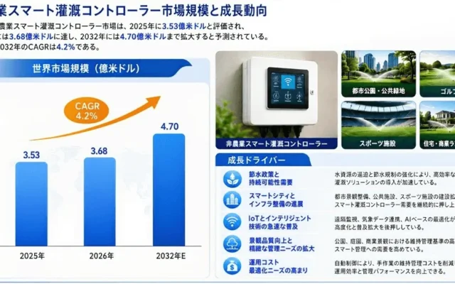 非農業スマート灌漑コントローラー市場が成長、水資源節約と美しい景観維持に貢献