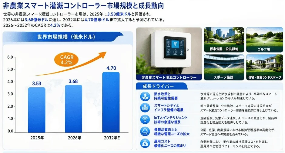 非農業スマート灌漑コントローラー市場が成長、水資源節約と美しい景観維持に貢献