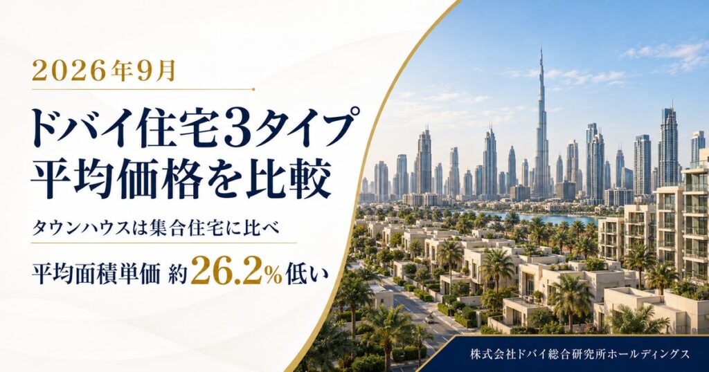 ドバイ総研、住宅タイプ別価格を調査 タウンハウスは総額が高く面積単価は低い【2026年9月】