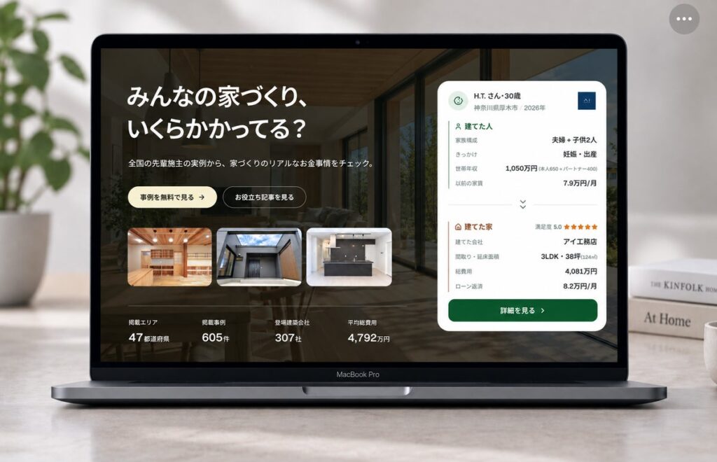 「みんなの家づくり」注文住宅の実例データ600件突破。607件から全国9エリアの建物費用・坪単価を分析