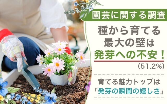 【園芸に関する調査】種から育てる最大の壁は「発芽への不安（51.2%）」！育てる魅力トップは「発芽の瞬間の嬉しさ」