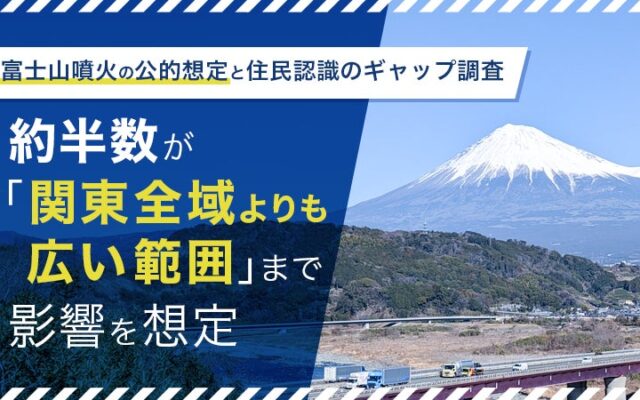 【富士山噴火の公的想定と住民認識のギャップ調査】約半数が「関東全域よりも広い範囲」まで影響を想定