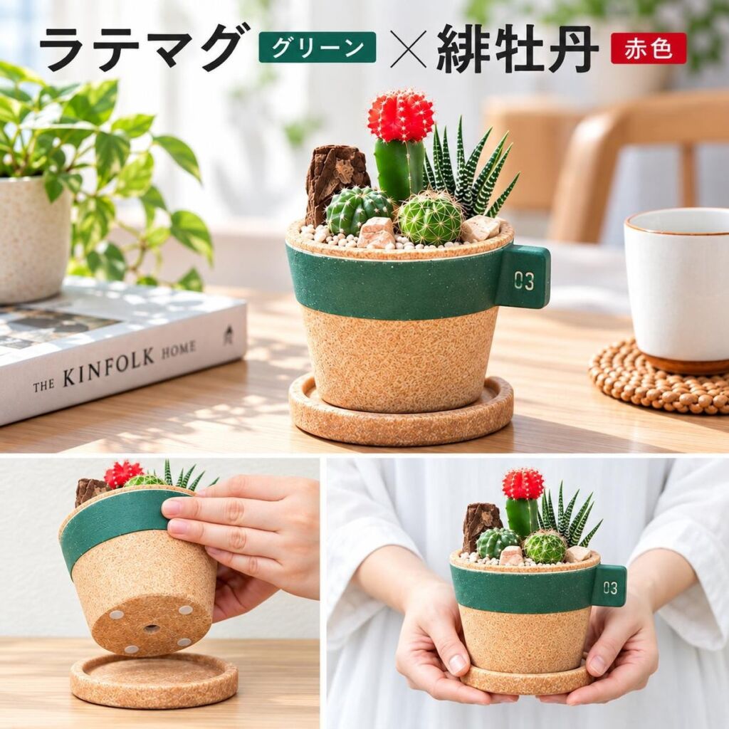 置くだけで部屋がカフェ風に。マグカップ型プランターのサボテン寄せ植えに、新たな配色2種類が登場